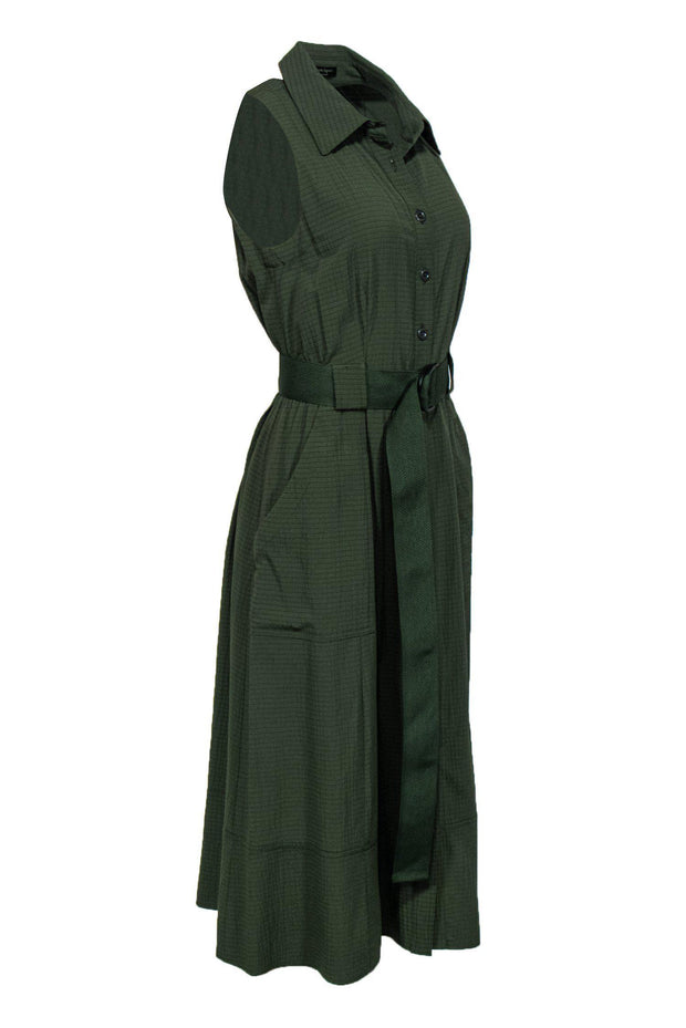 Current Boutique-Nanette Lepore - Green Textured Button-Up Shirt Dress w/ Belt Sz 8