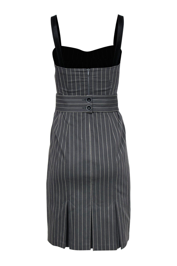 Current Boutique-Nanette Lepore - Grey Pinstriped Sleeveless Sheath Dress w/ Belt Sz 2