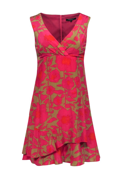 Current Boutique-Nanette Lepore -Hot Pink & Olive Poppy Floral Print Sleeveless Dress Sz 6