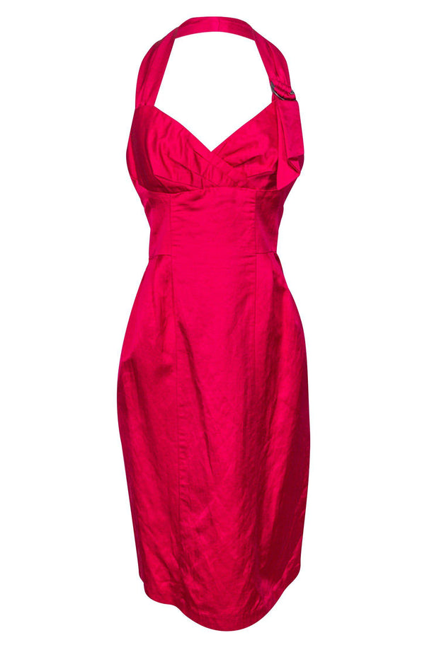 Current Boutique-Nanette Lepore - Hot Pink Silk Sheath Halter Dress Sz 0