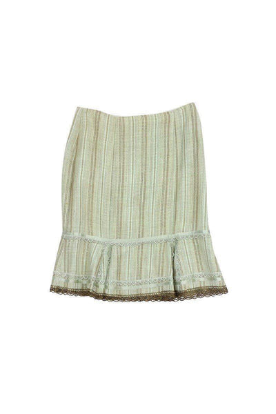 Current Boutique-Nanette Lepore - Mint & Tan Striped Lace Trim Skirt Sz 0