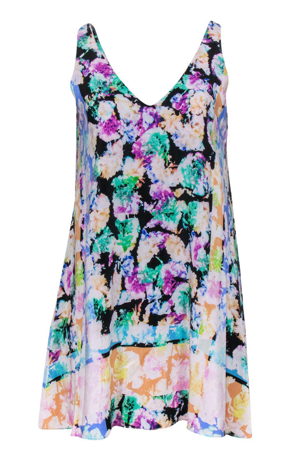 Current Boutique-Nanette Lepore - Multicolored Abstract Floral Print Sleeveless Silk Shift Dress Sz M