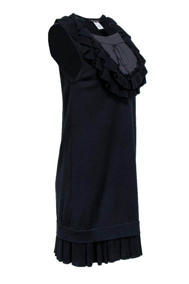Current Boutique-Nanette Lepore - Navy Knitted Shift Dress w/ Ruffles Sz M