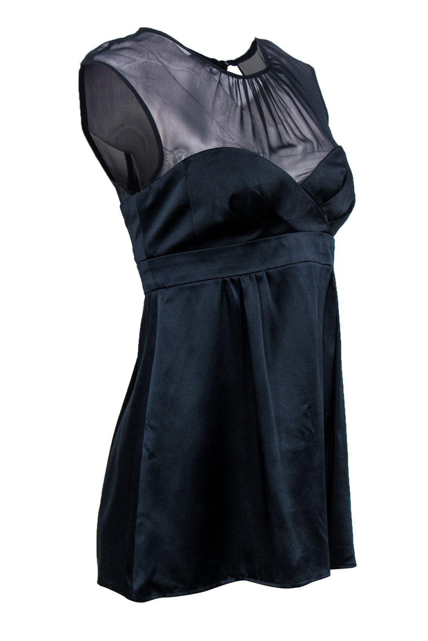Current Boutique-Nanette Lepore - Navy Silk Sleeveless Blouse w/ Sheer Illusion Neckline Sz 6