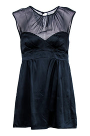 Current Boutique-Nanette Lepore - Navy Silk Sleeveless Blouse w/ Sheer Illusion Neckline Sz 6