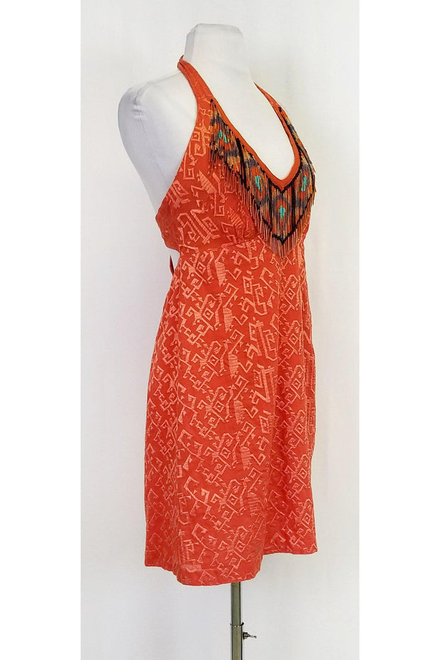 Current Boutique-Nanette Lepore - Orange Beaded Tribal Dress Sz 8