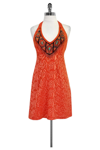 Current Boutique-Nanette Lepore - Orange Beaded Tribal Dress Sz 8