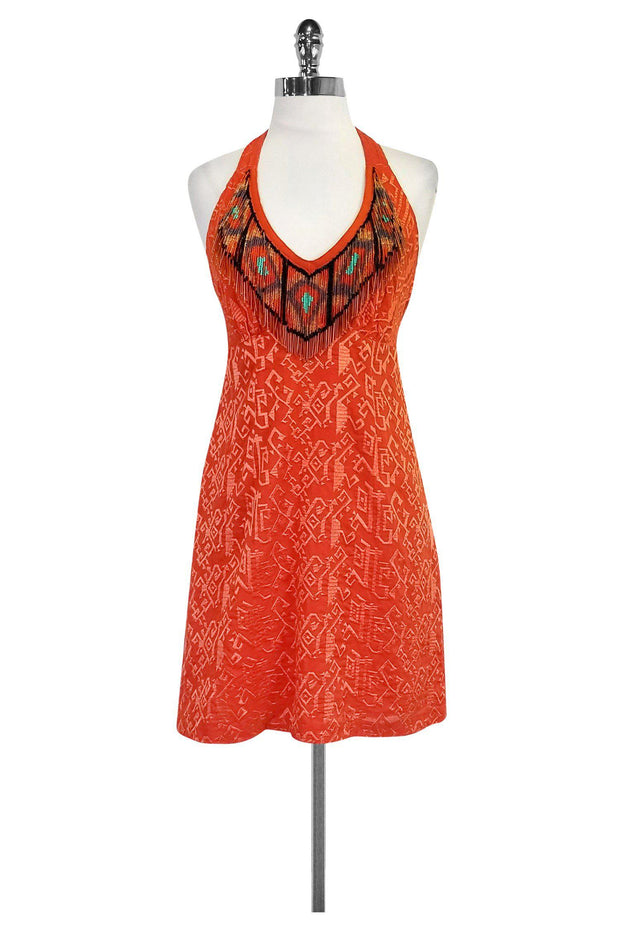 Current Boutique-Nanette Lepore - Orange Beaded Tribal Dress Sz 8