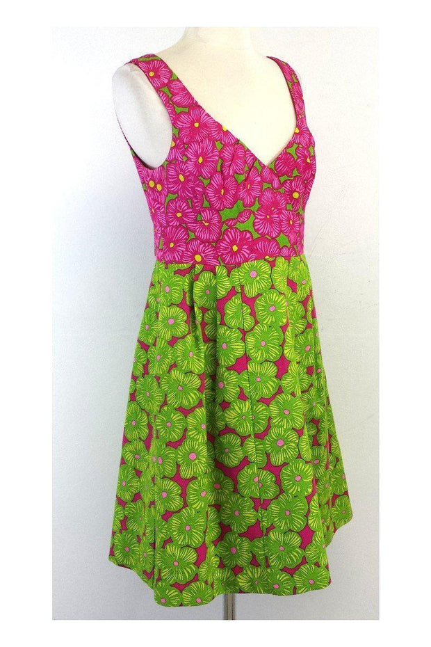 Current Boutique-Nanette Lepore - Pink & Green Floral Cotton Sleeveless Dress Sz 8