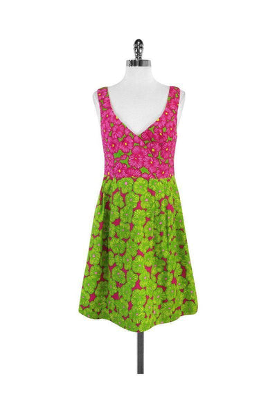 Current Boutique-Nanette Lepore - Pink & Green Floral Cotton Sleeveless Dress Sz 8