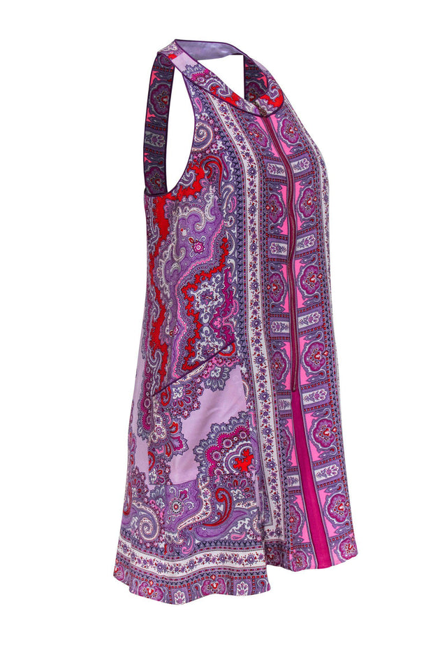 Current Boutique-Nanette Lepore - Pink & Purple Paisley Zip-Up Shift Dress Sz 8
