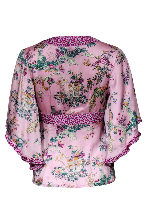 Current Boutique-Nanette Lepore - Pink & Purple Printed Silk Wrap Top Sz 2
