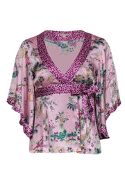 Current Boutique-Nanette Lepore - Pink & Purple Printed Silk Wrap Top Sz 2