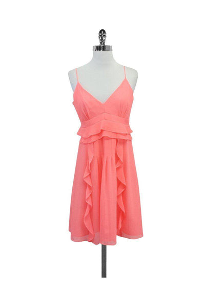 Current Boutique-Nanette Lepore - Pink Ruffle & Pleated Chiffon Dress Sz 6