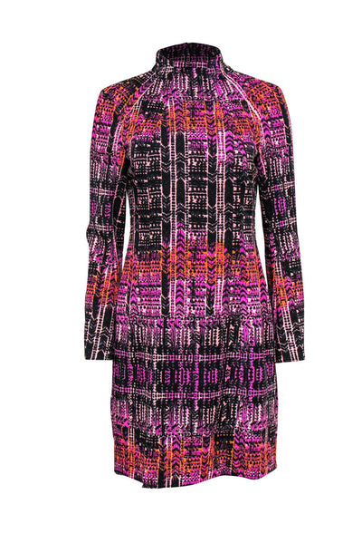 Current Boutique-Nanette Lepore - Purple, Black & Orange Print Mock Neck Shift Dress Sz 6