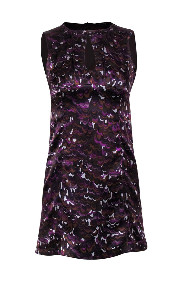Current Boutique-Nanette Lepore - Purple & Brown Printed Silk Keyhole Dress Sz 0