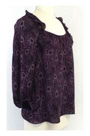 Current Boutique-Nanette Lepore - Purple Feather Print Silk Blouse Sz 0