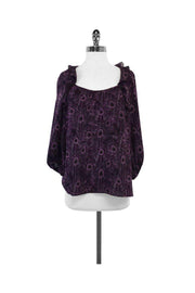 Current Boutique-Nanette Lepore - Purple Feather Print Silk Blouse Sz 0