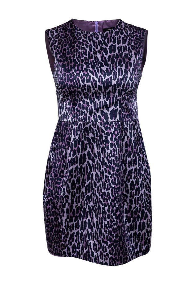 Current Boutique-Nanette Lepore - Purple Leopard Print Silk Sheath Dress Sz 4