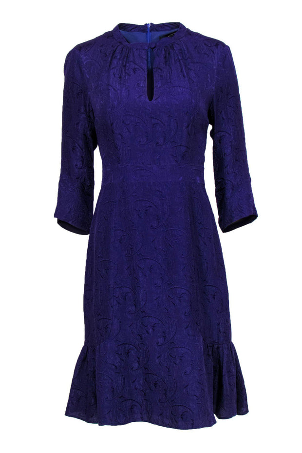 Current Boutique-Nanette Lepore - Purple Silk Paisley Textured Dress w/ Keyhole Sz 10