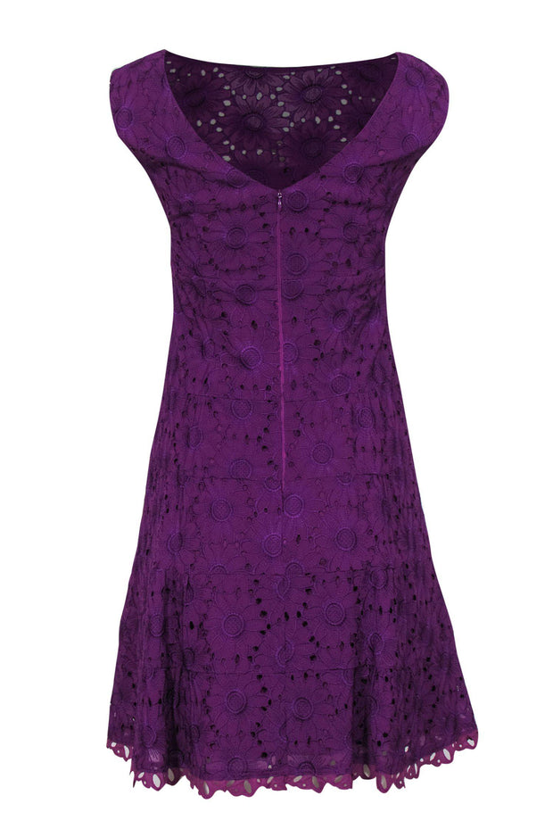 Current Boutique-Nanette Lepore - Purple Sunflower Lace Flared Dress Sz S