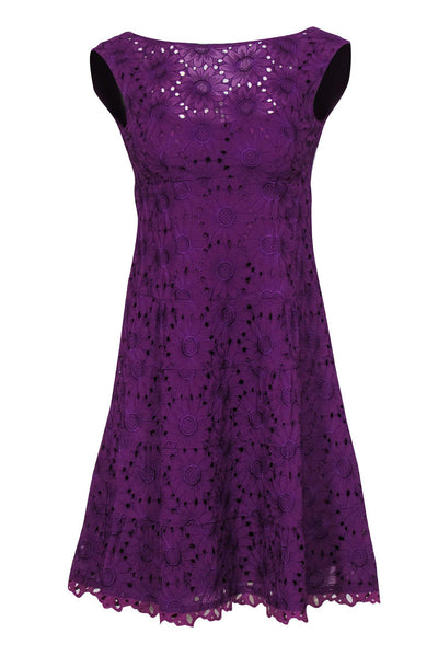 Current Boutique-Nanette Lepore - Purple Sunflower Lace Flared Dress Sz S