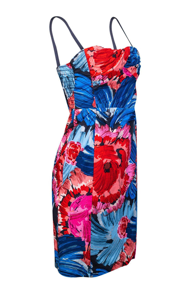Current Boutique-Nanette Lepore - Red, Blue & Black Floral Sheath Dress Sz 2