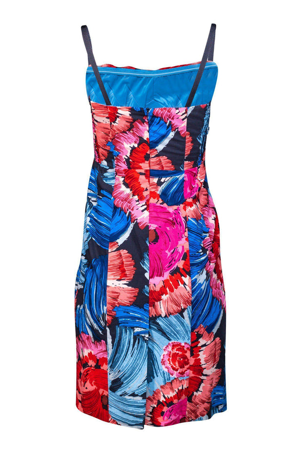 Current Boutique-Nanette Lepore - Red, Blue & Black Floral Sheath Dress Sz 2