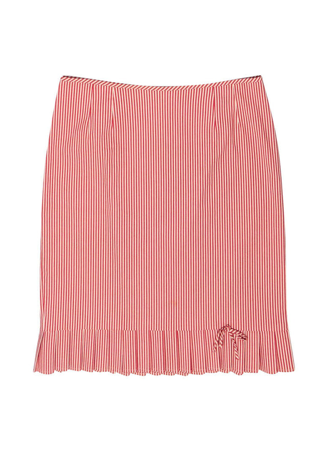 Current Boutique-Nanette Lepore - Red & Cream Striped A-Line Skirt w/ Ruffle Hem Sz 12
