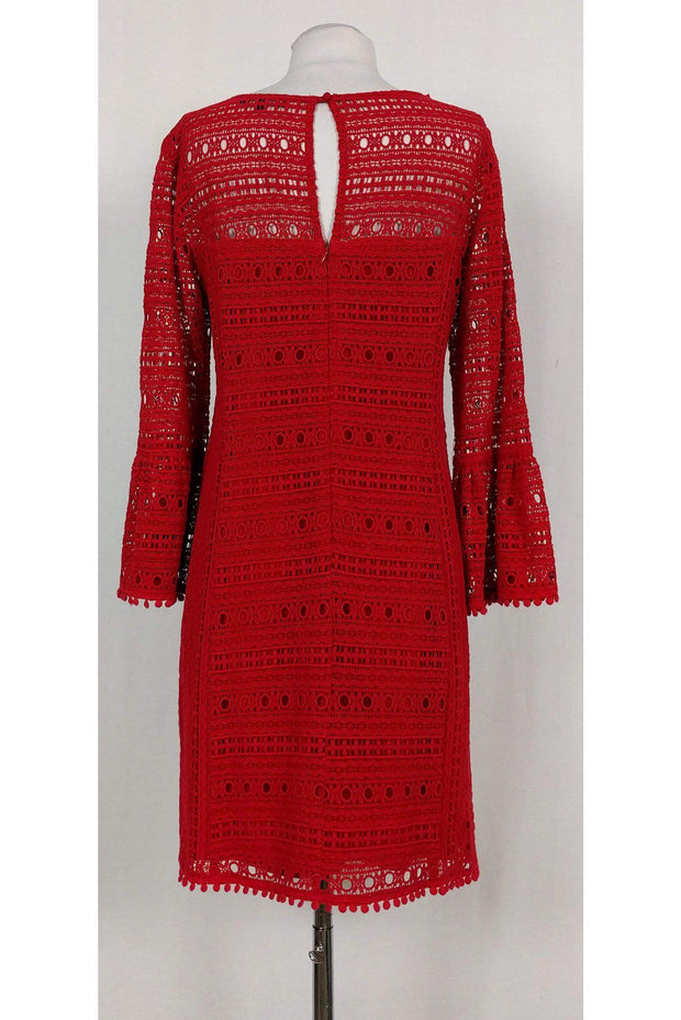 Current Boutique-Nanette Lepore - Red Eyelet Dress w/ Bell Sleeves Sz 10