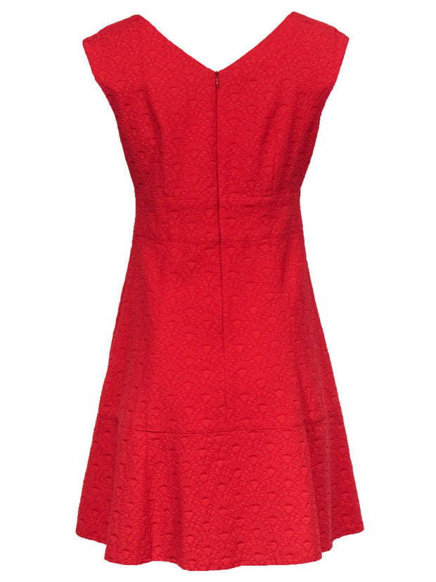 Current Boutique-Nanette Lepore - Red Scalloped Textured Fit & Flare Dress Sz 8