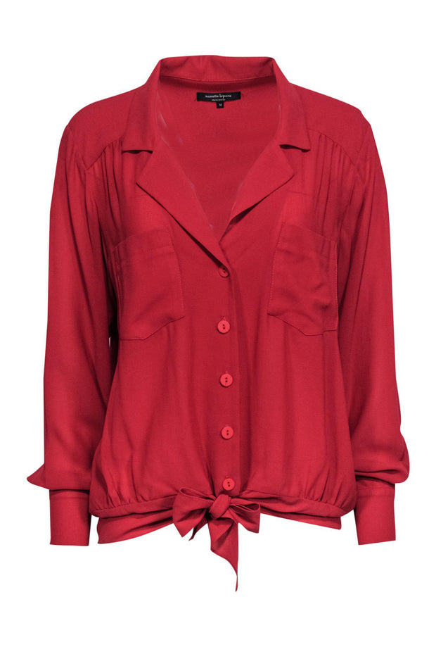 Current Boutique-Nanette Lepore - Red Silk Button-Up Blouse w/ Tie Sz M