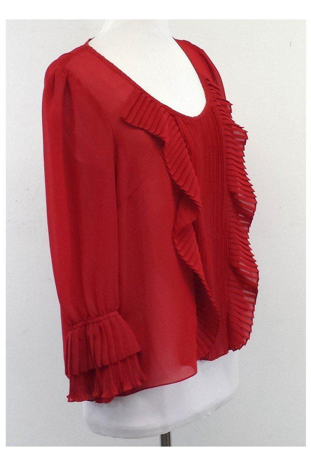 Current Boutique-Nanette Lepore - Red Silk Pleated Blouse Sz 4