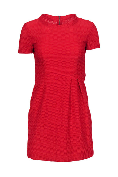 Current Boutique-Nanette Lepore - Red Textured Fit & Flare Short Sleeved Dress Sz 2