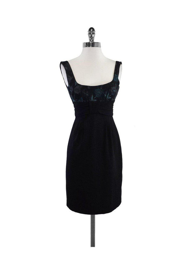 Current Boutique-Nanette Lepore - Teal & Black Print Empire Waist Dress Sz 0