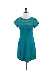 Current Boutique-Nanette Lepore - Teal Crochet Short Sleeve Dress Sz 2