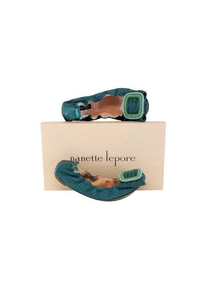 Current Boutique-Nanette Lepore - Teal Knit Beaded Flats Sz 6.5