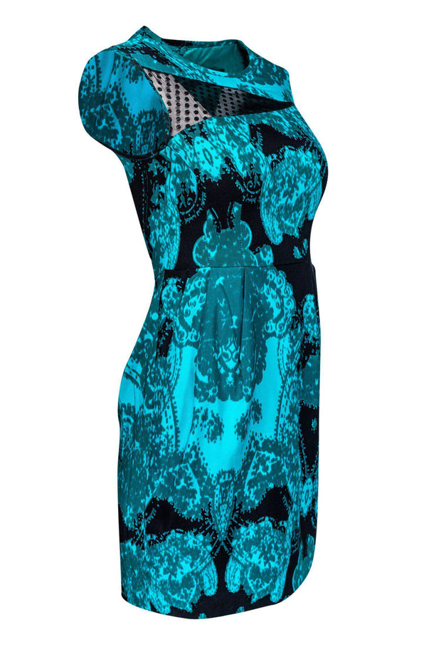 Current Boutique-Nanette Lepore - Teal Paisley Dress w/ Mesh Insert Sz 0