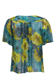 Current Boutique-Nanette Lepore - Vintage Yellow & Green Rose Paisley Print Silk Blouse Sz 6