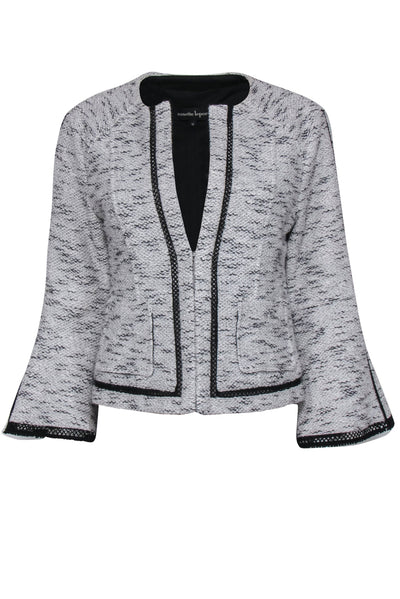Current Boutique-Nanette Lepore - White & Black Tweed Open Front Blazer w/ Mesh Trim Sz 12