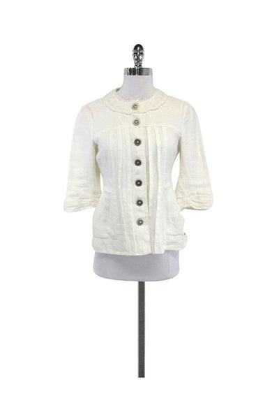 Current Boutique-Nanette Lepore - White Cotton & Linen Jacket Sz 2