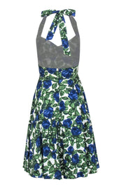 Current Boutique-Nanette Lepore - White, Green & Blue Rose Print Halter A-Line Dress Sz 0