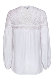 Current Boutique-Nanette Lepore - White Long Sleeve Ribbon Tie Blouse w/ Lace Sz S