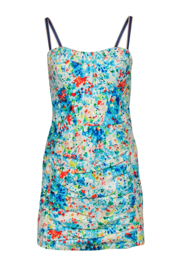 Current Boutique-Nanette Lepore - White & Multicolor Printed Sleeveless Ruched Sheath Dress Sz 4
