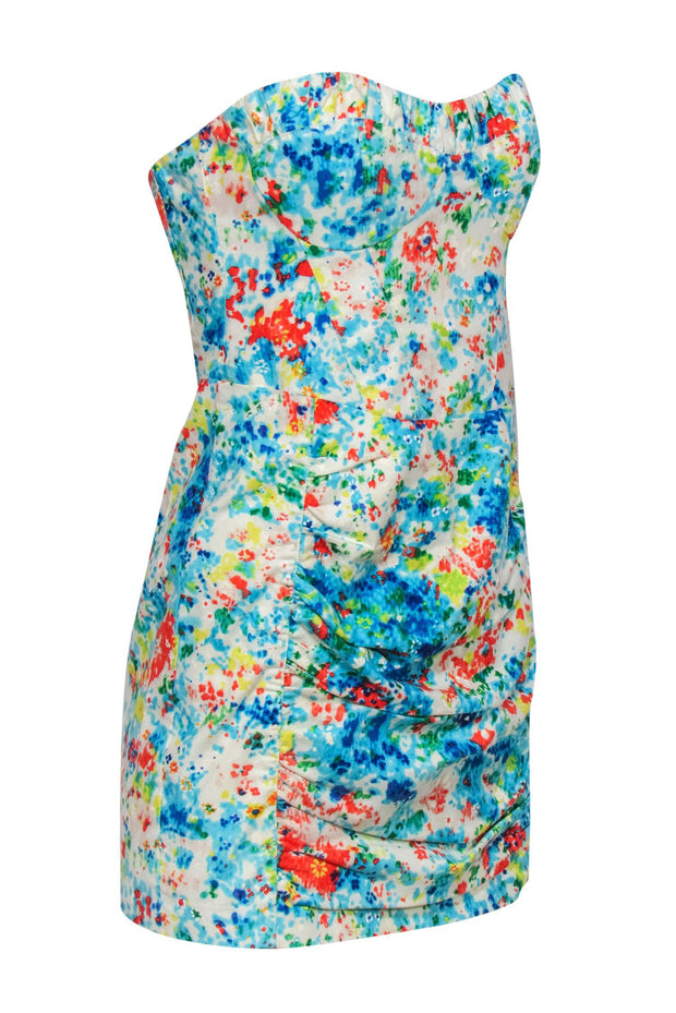 Current Boutique-Nanette Lepore - White & Multicolor Printed Strapless Ruched Dress Sz 2