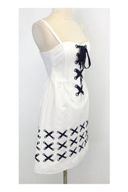 Current Boutique-Nanette Lepore - White & Navy Cotton Lace-Up Dress Sz 0