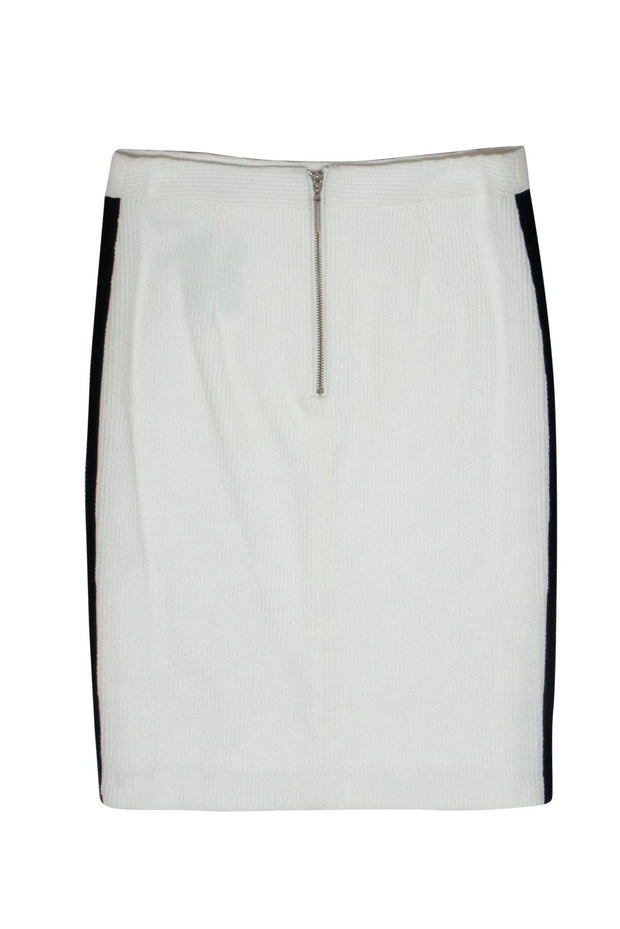 Current Boutique-Nanette Lepore - White Textured Pencil Skirt w/ Black Side Stripes Sz 8