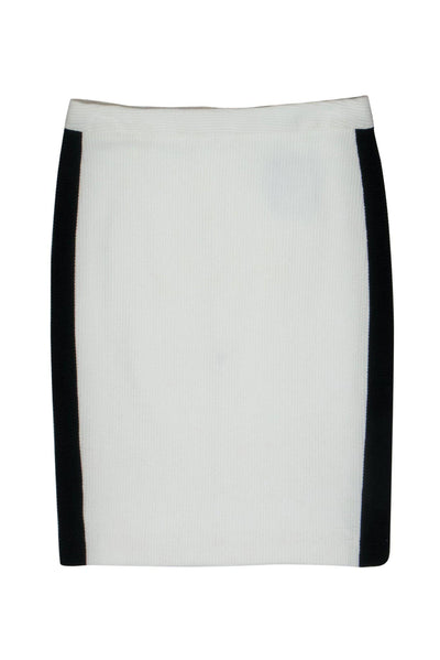 Current Boutique-Nanette Lepore - White Textured Pencil Skirt w/ Black Side Stripes Sz 8