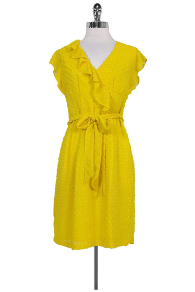 Current Boutique-Nanette Lepore - Yellow Polka Dot Sheath w/ Belt Sz 2