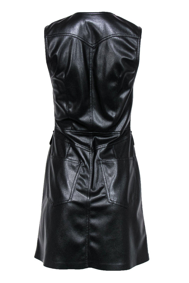 Current Boutique-Nanushka - Black Faux Leather Snap-Up Dress Sz S